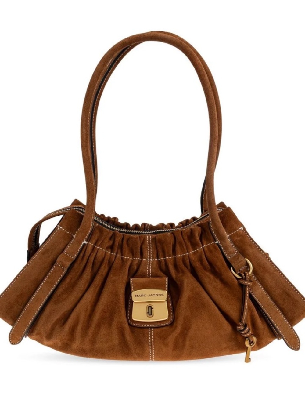 NEW! Marc JACOBS The Cristina Suede Handbag Suede Gathered Shoulder Bag Brown